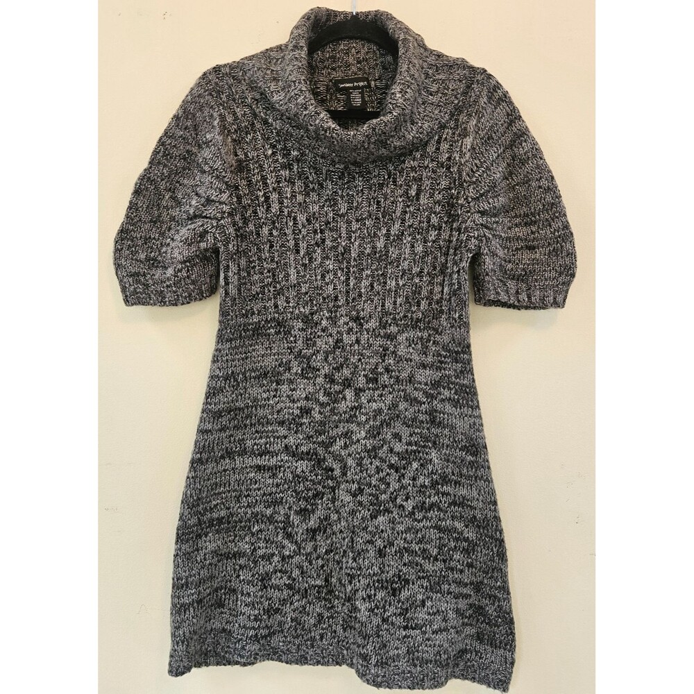 SWEATER PROJECT Sweater Dress Black Gray Short Sleeve Cowl Neck Women XL